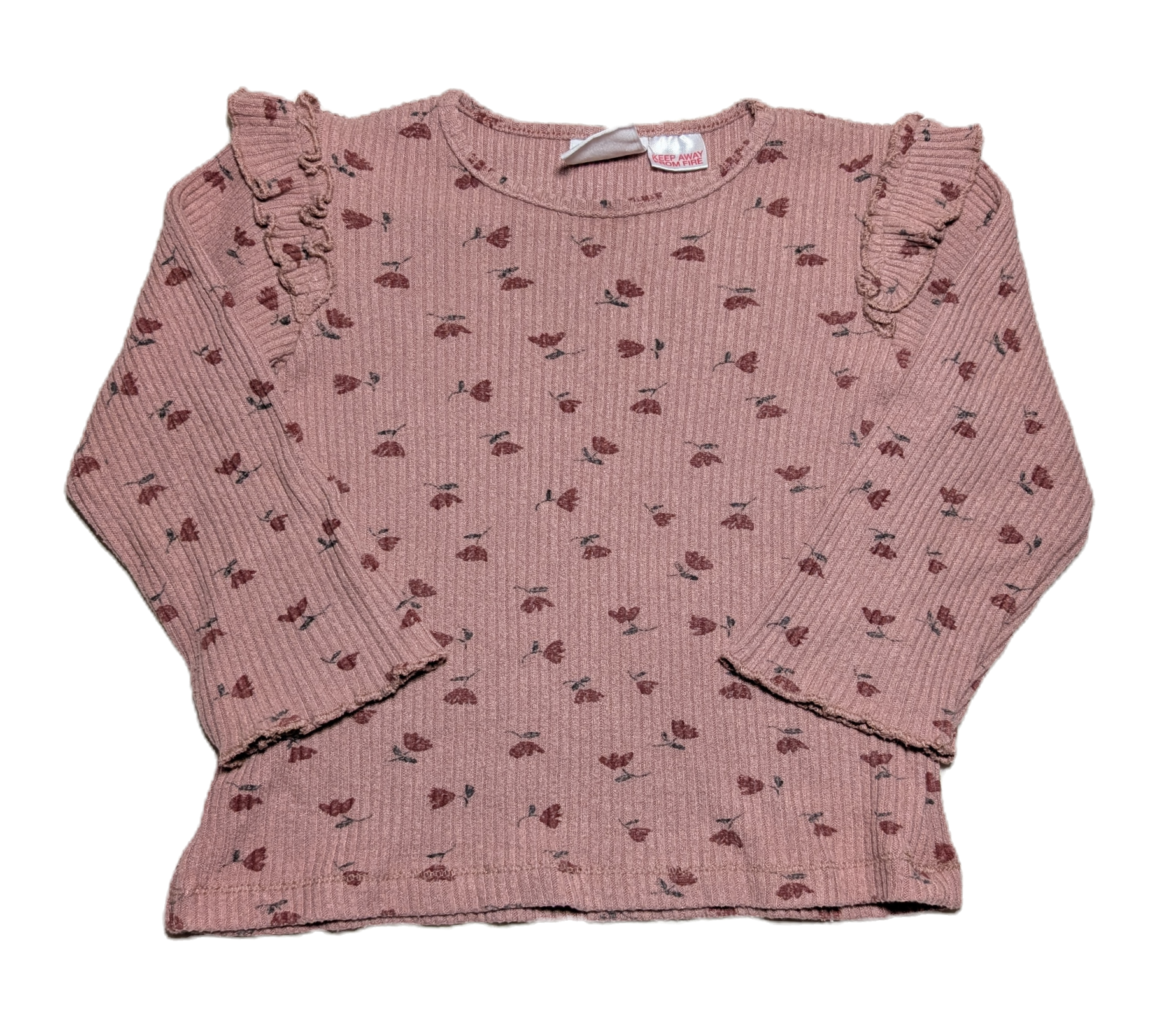 Pink Flower Ruffle Shoulder Long Sleeve Shirt | Zara 18M