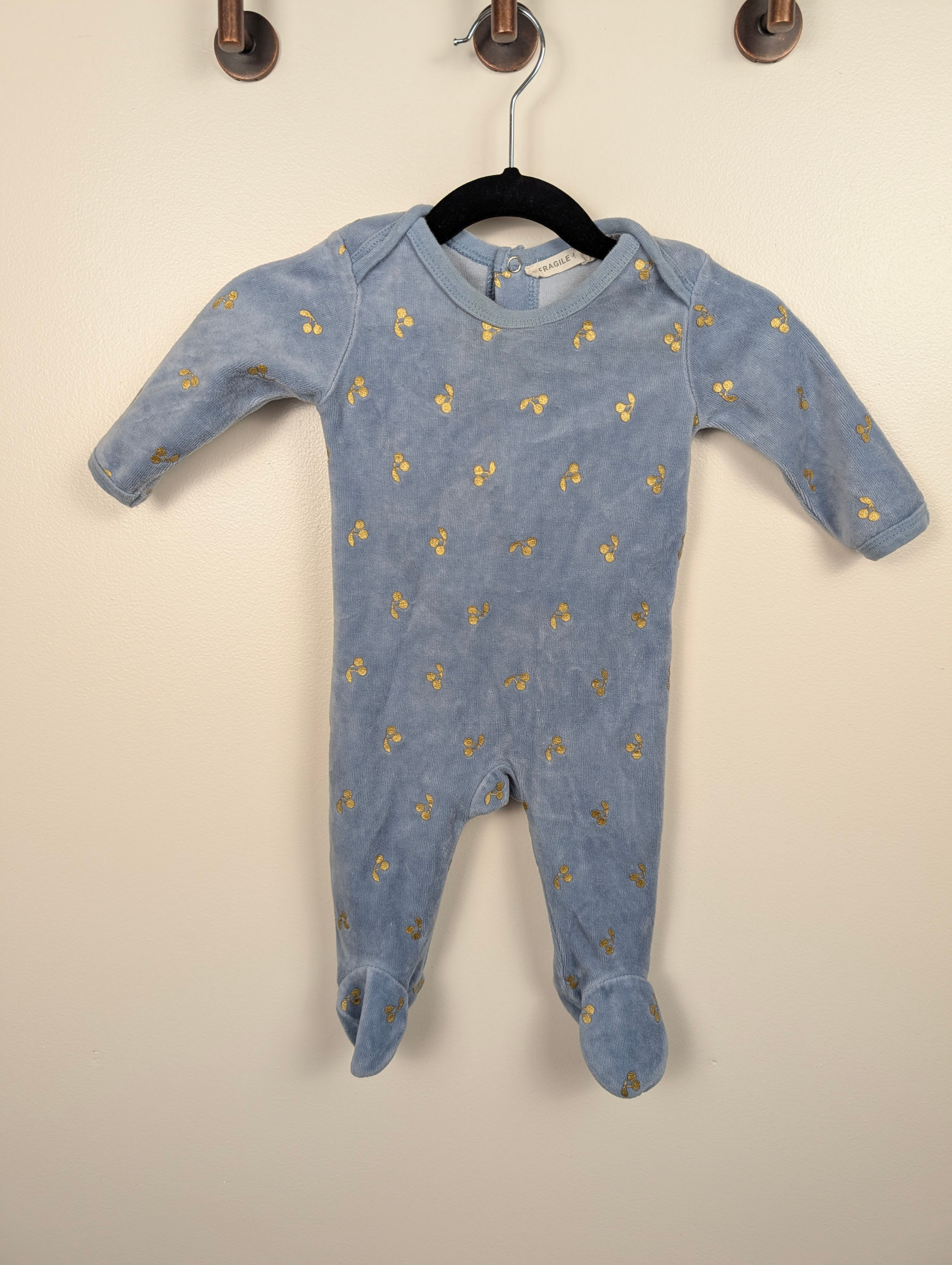 Velour Gold Cherry Onesie | Fragile 3M