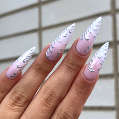 Silver Waves over Pink Ombre GelX and Gel Polish