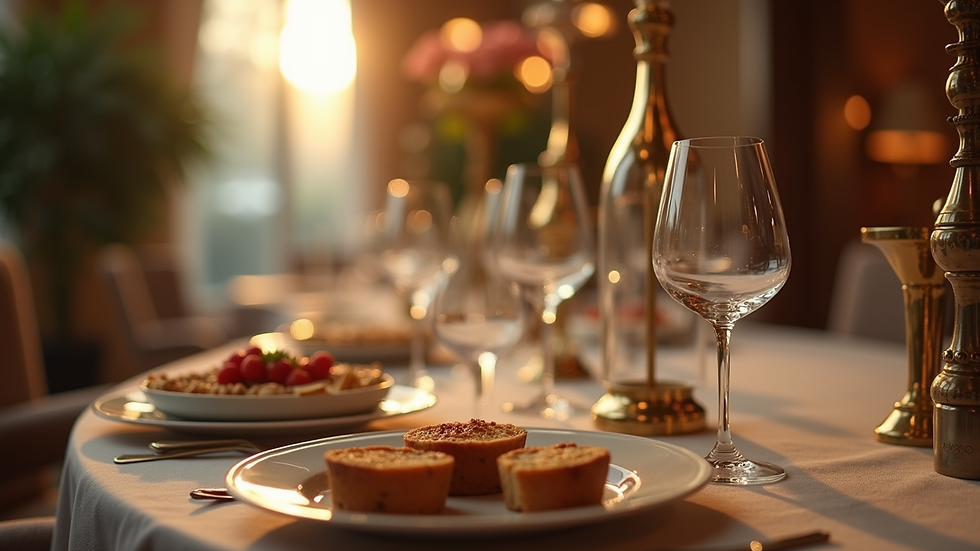 Eye-level view of a luxurious service setup with elegant decor