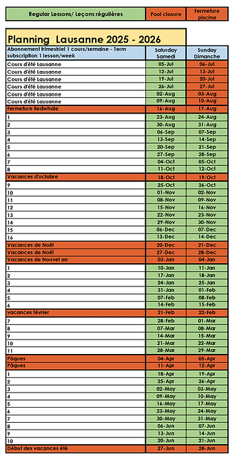 Lausanne teaching calendar 2025-2026