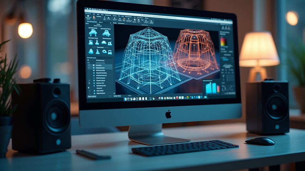 Eye-level view of a computer screen showing 3D modelling software interface