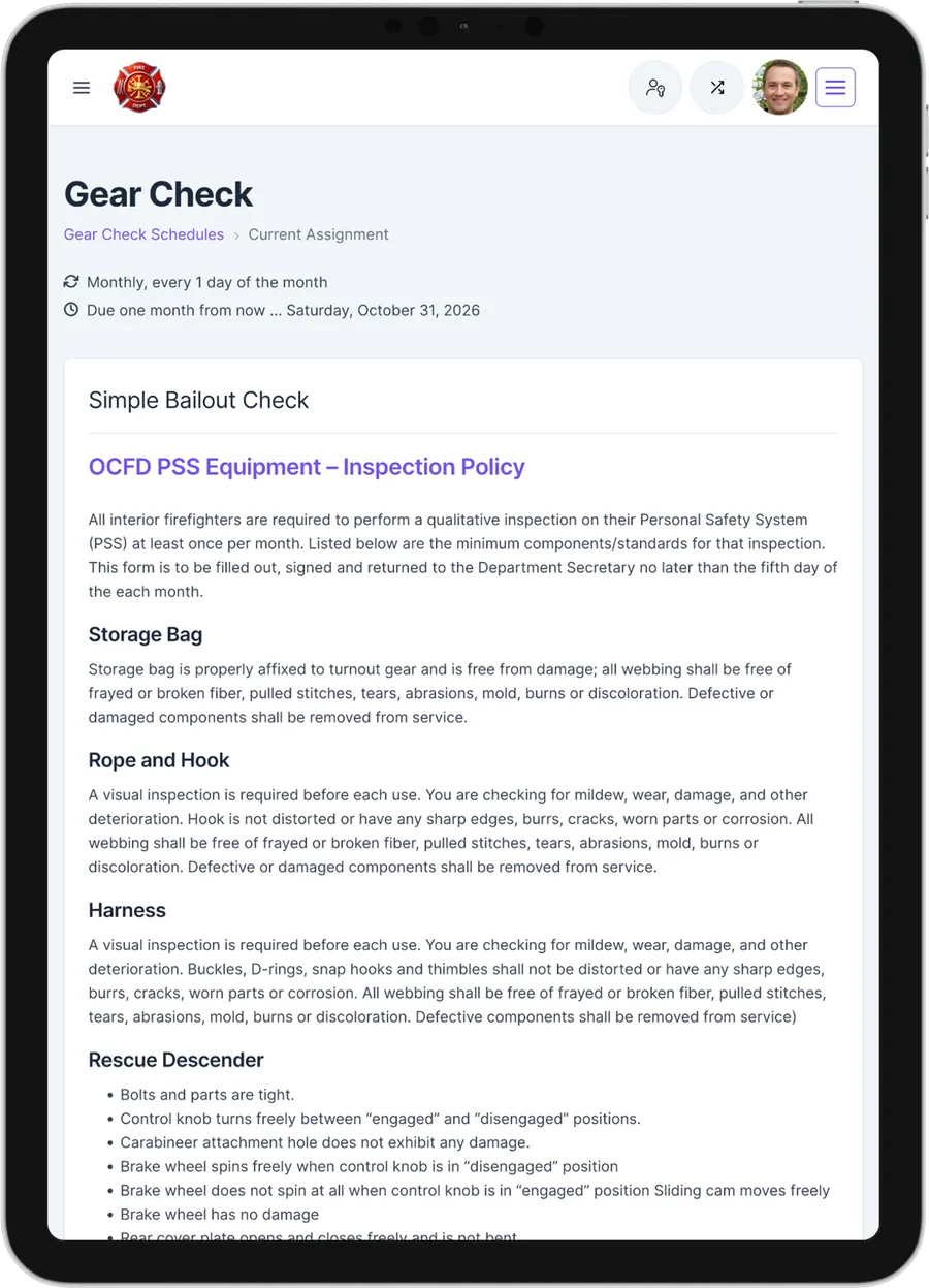 Monthly bailout inspection on an iPad