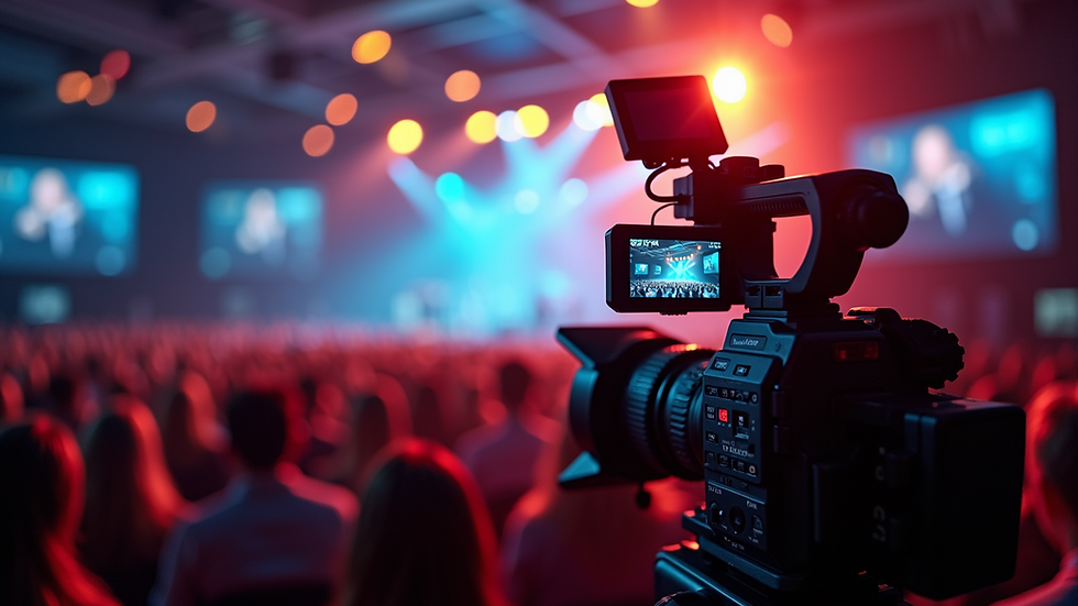Eye-level view of a professional video camera setup at a live event