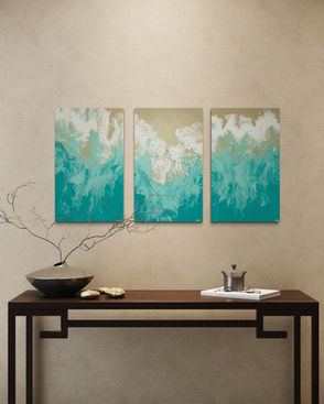 trittico di quadri astratti di mare in rilievo