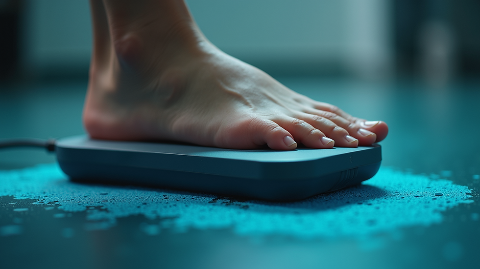 Close-up view of a foot on a pressure mapping device