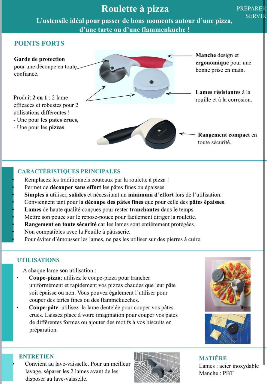Fiche technique roulette à pizza Tupperware