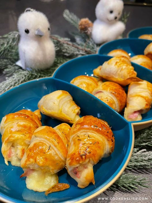 Mini croissants salés, jambon et fromage à raclette