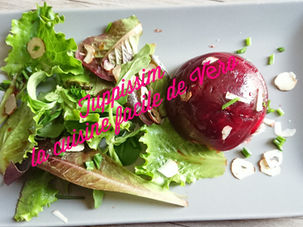 Dôme betterave, patate douce et émincé de magret de canard fumé