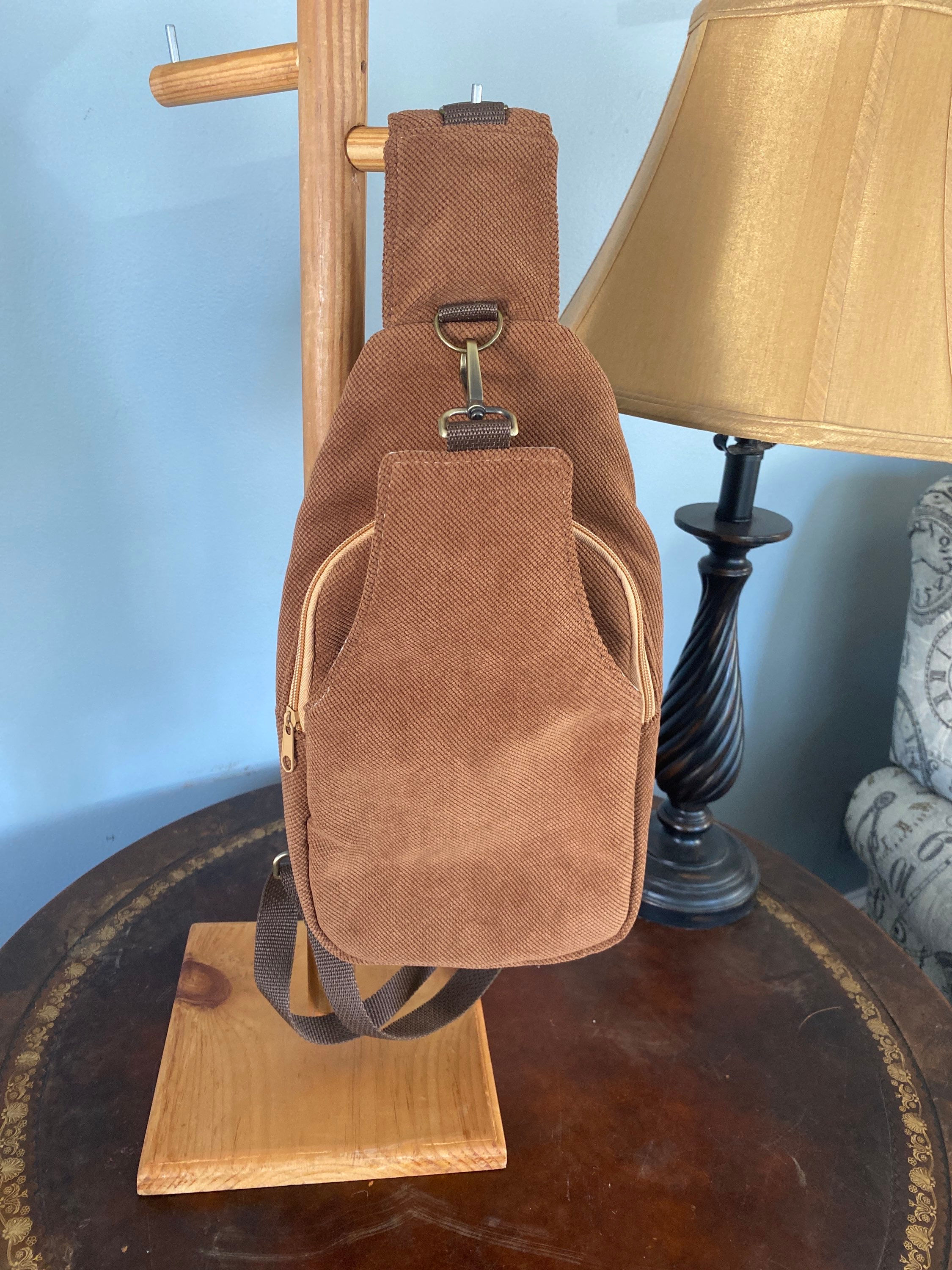 Tan Corduroy Sling Bag