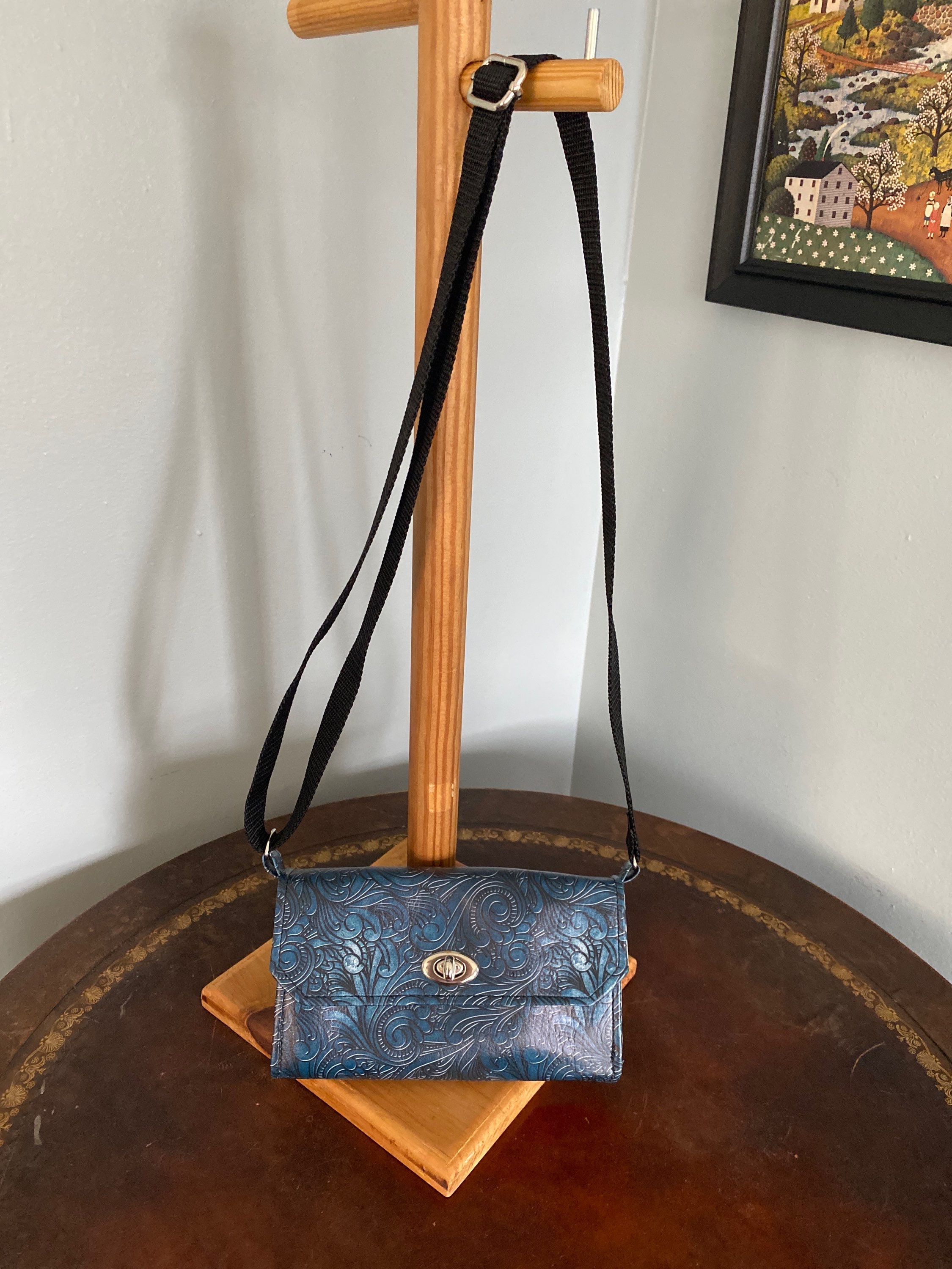Small Blue Scroll Crossbody Purse