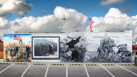 Veteran tribute mural on a large exterior wall in Amherst, Ohio.