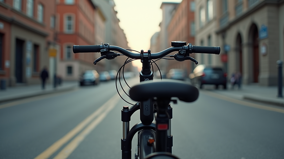 Eye-level view of electric bike with battery mounted on frame