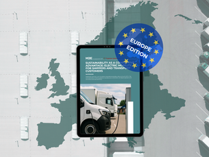 Ein großer Ladehub von oben aus der Vogelperspektive, davor das Cover der Europe Edition des Whitepapers.