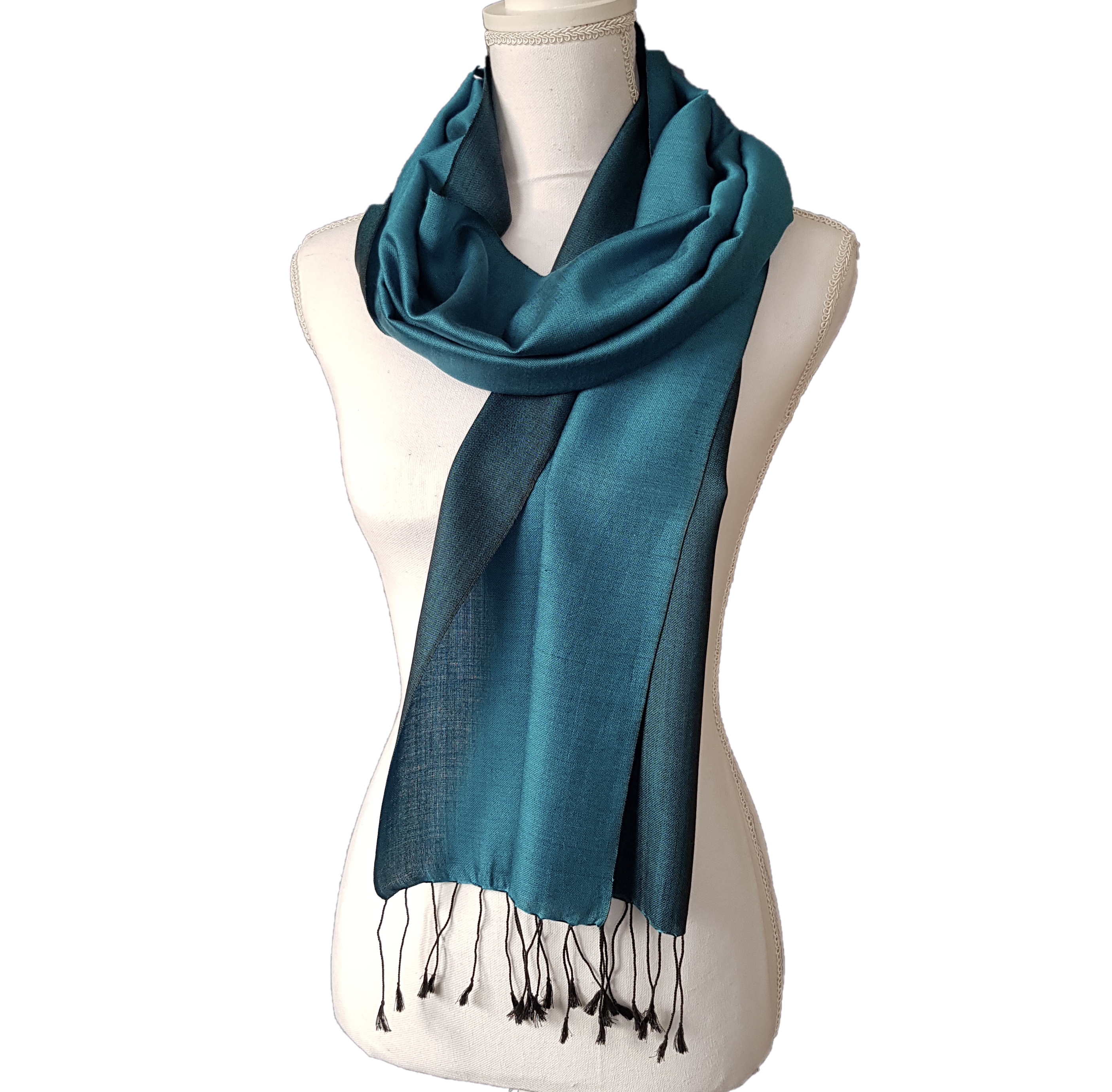Double faced silk scarf - Dark/Light Turquoise