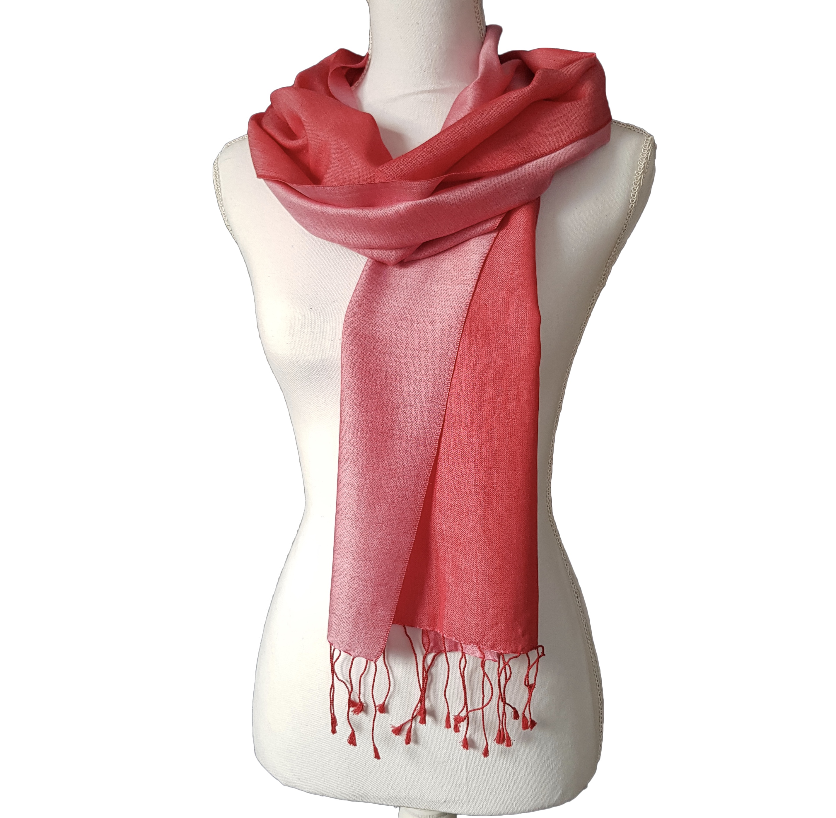 Double faced silk scarf - Dark/Light Orangey Pink