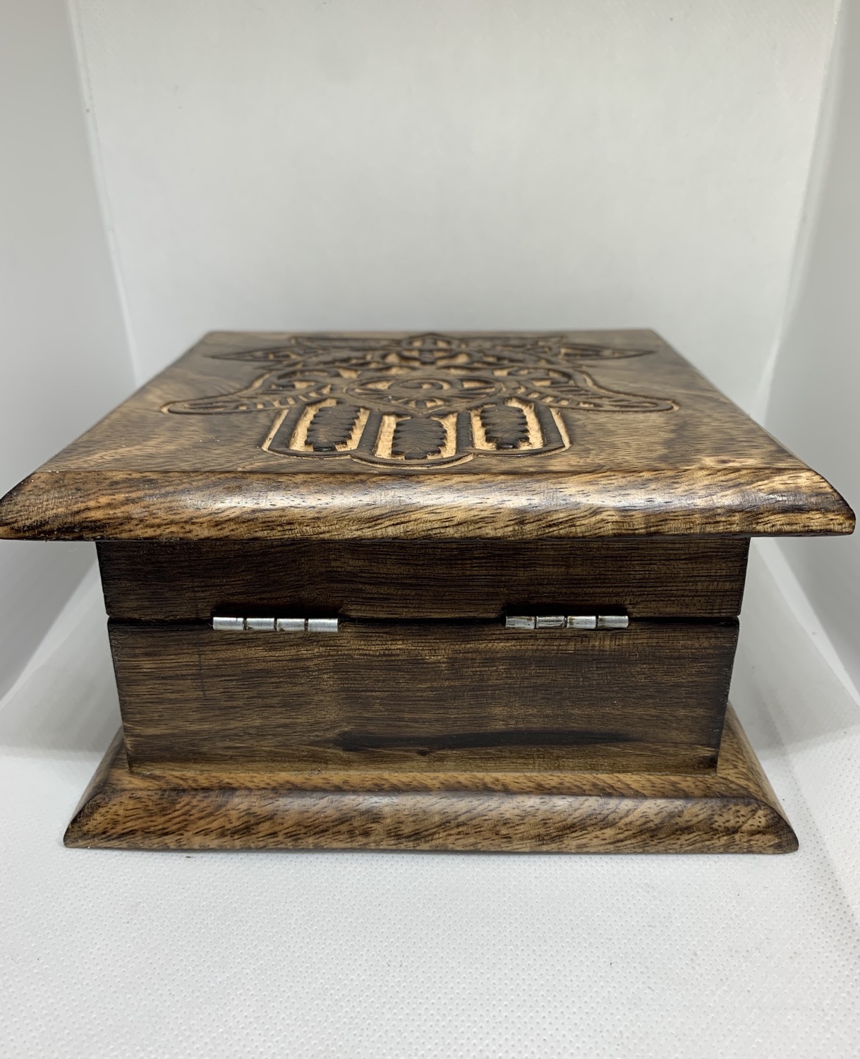 Thumbnail: Lotus Hamsa Hand Carved Wooden Box