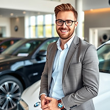 Car dealership. Male 30 in smart casual 