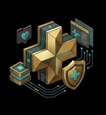 Isometric 3D medical cross icon representing data protection and regulatory compliance for healthcare platforms.