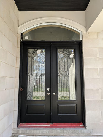 Black Exterior eight foot double door with Pinehurst Glass 22x64
Windows Doors Stoney Creek