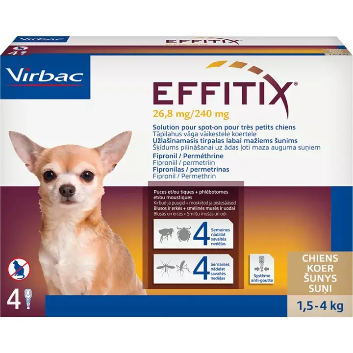 חזית אריזת Effitix לכלב במשקל 1.5–4 ק״ג