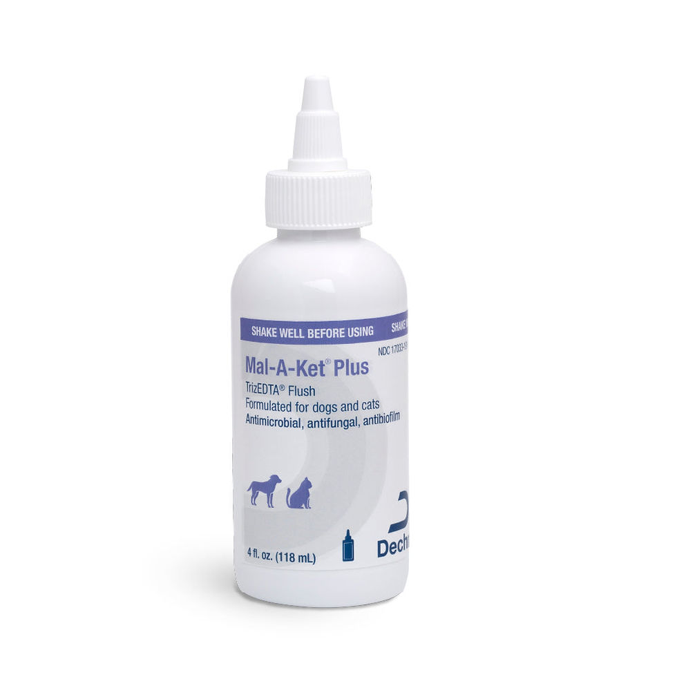 בקבוק Mal-A-Ket Plus TrizEDTA Flush של Dechra לשטיפת אוזניים, 118 מ״ל