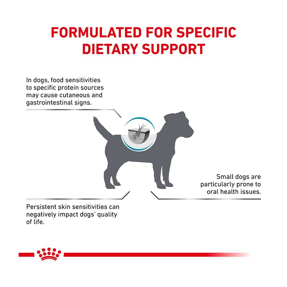 תרשים Royal Canin Anallergenic Small Dog על התאמת המזון לכלבים מגזע קטן