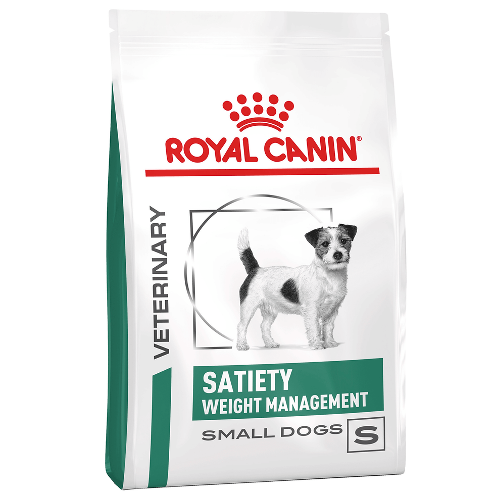 שק Royal Canin Veterinary Satiety Small Dogs במשקל 3 ק״ג עם איור כלב קטן