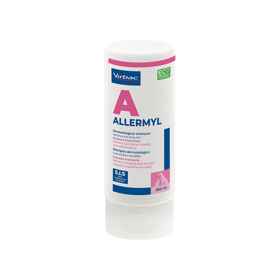 בקבוק שמפו Virbac Allermyl לכלבים ולחתולים, 250 מ״ל, מבט חזיתי