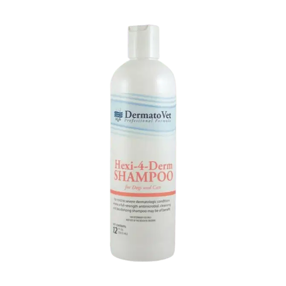 שמפו DermatoVet Hexi 4 Derm בבקבוק על רקע שקוף