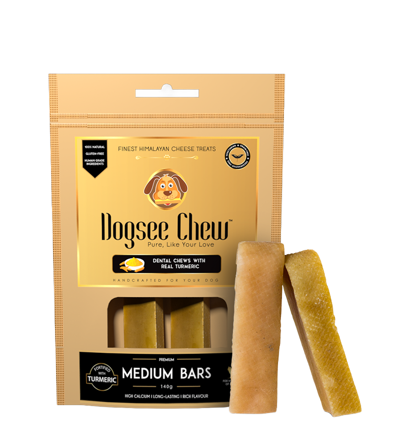 שקית Dogsee Chew חטיף גבינת יאק עם כורכום לכלבים בינוניים, Medium Bars 140 גרם