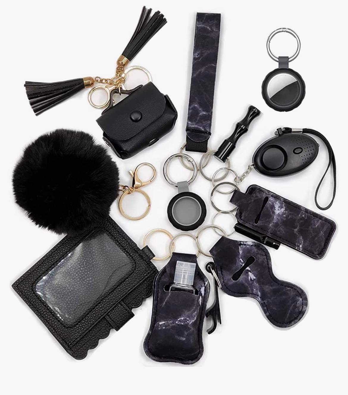 Women Safety Keychain Set (Black Marble)