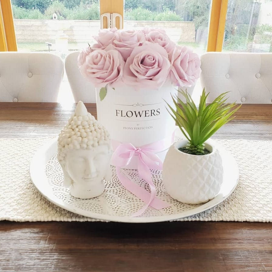 Thumbnail: Pastel Pink Purple Roses in White Box (FLOWERS Label)