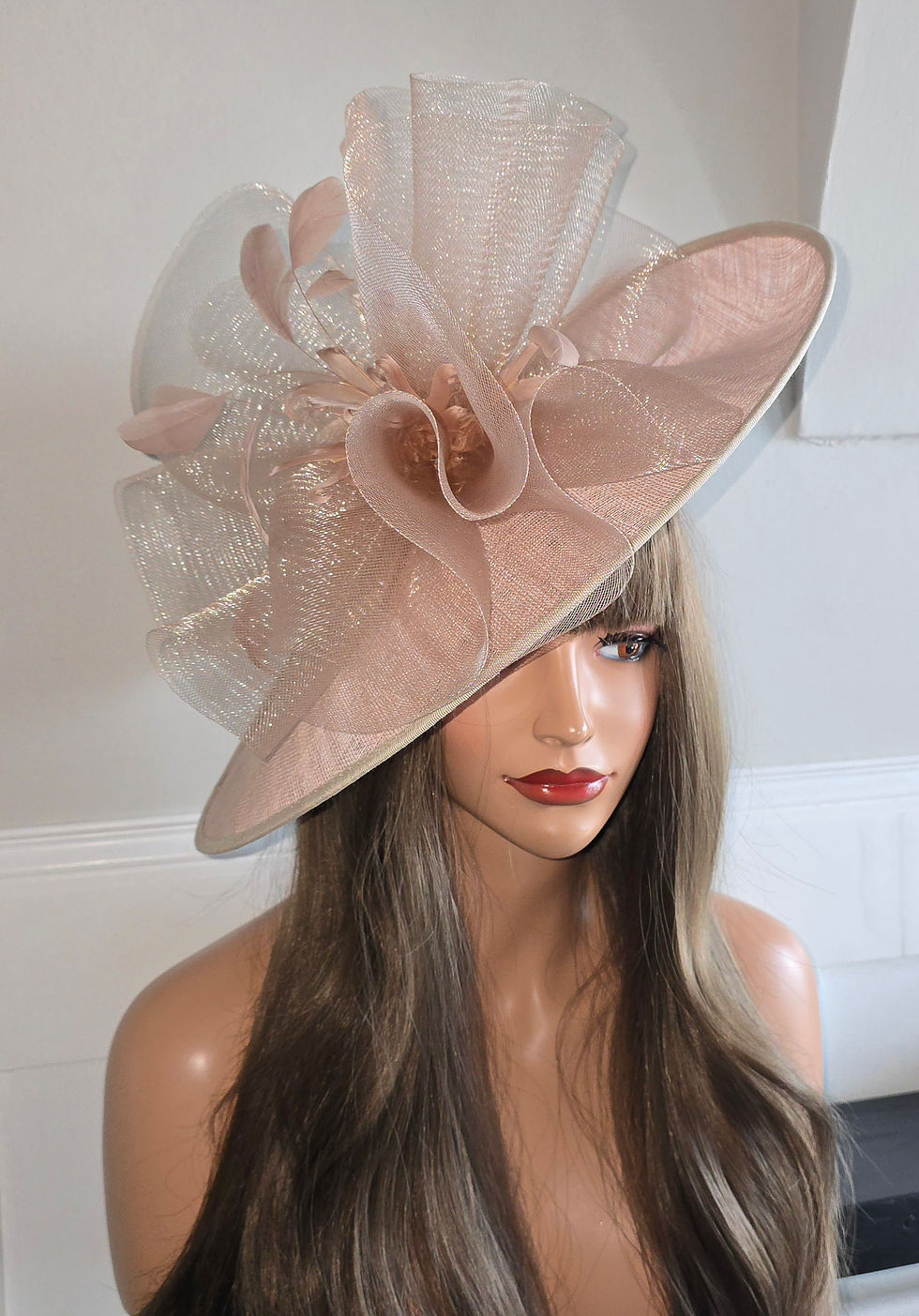 Thumbnail: Blush Nude large sinamay Hatinator Hat on a band 120626