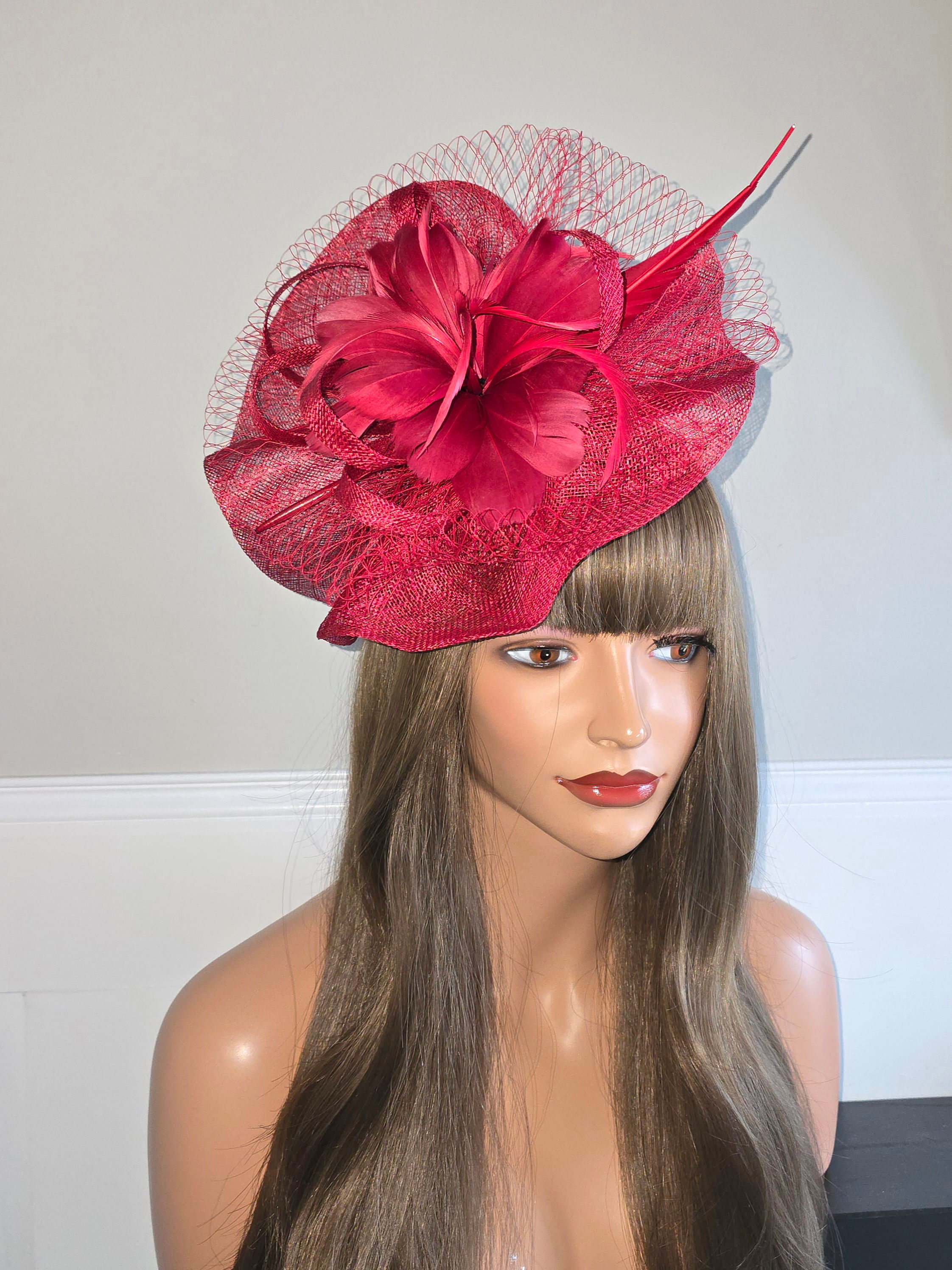 Raspberry Pink sinamay Fascinator Hatinator on a band 100326