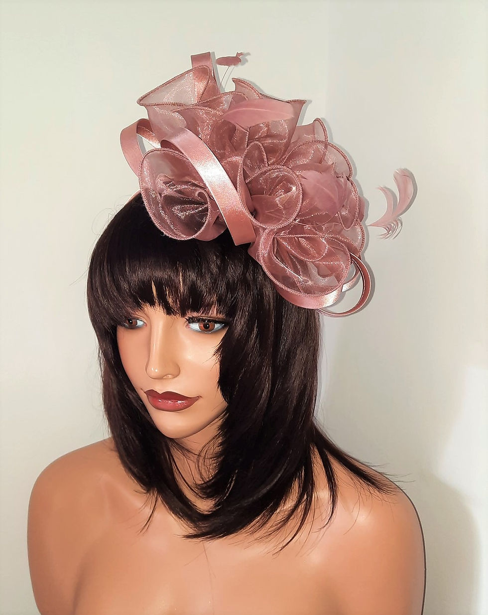 Pink Soft Organza Fascinator on band with pearl & Diamante centre 040522