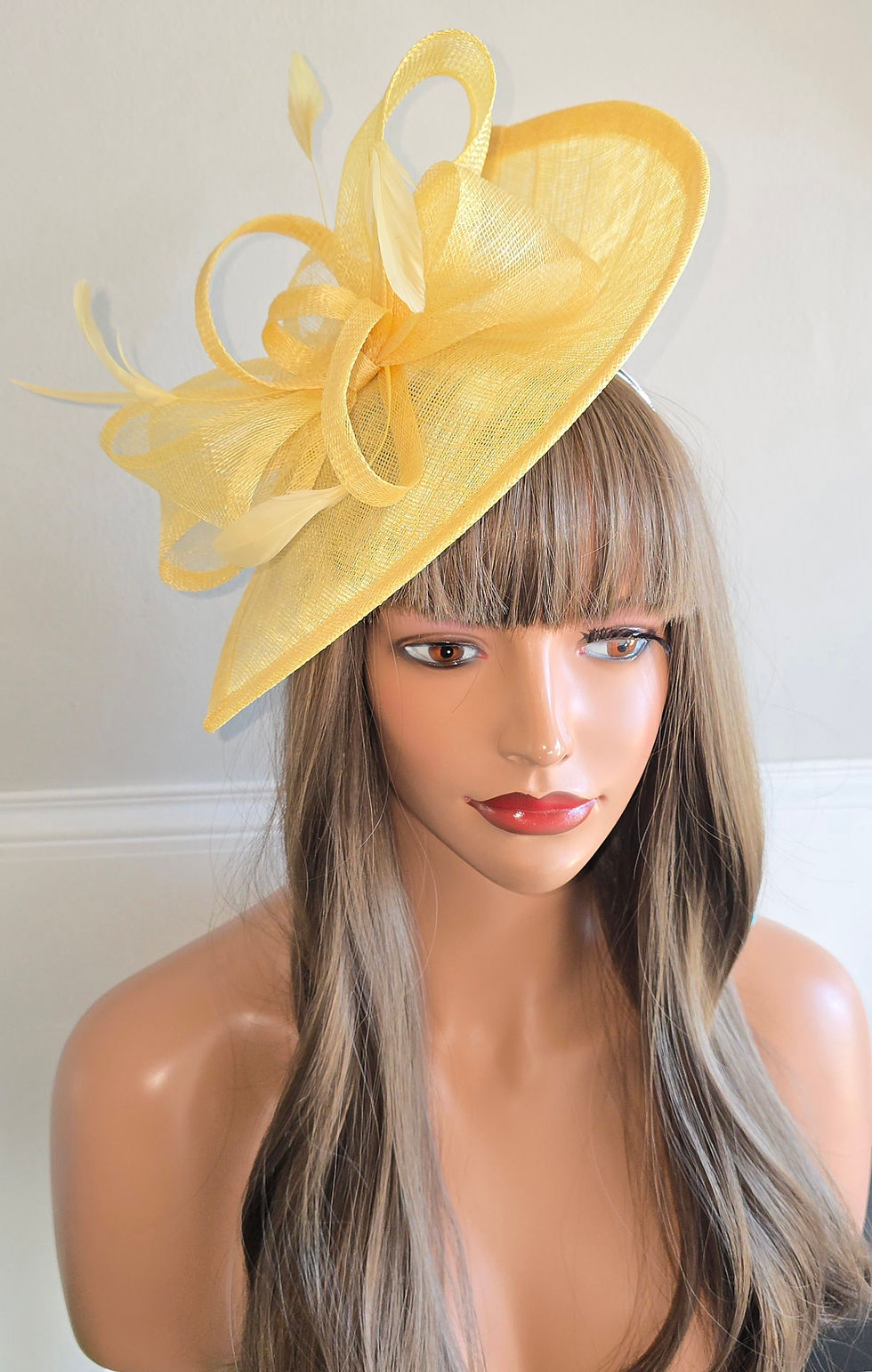 Thumbnail: Yellow Sinamay Hatinator Hat on a band 080726