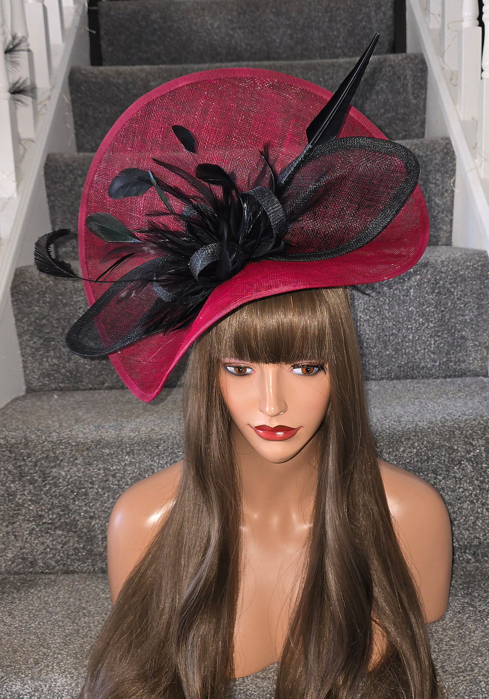 Thumbnail: Large sinamay Hatinator Fascinator on a band with feathers 090326