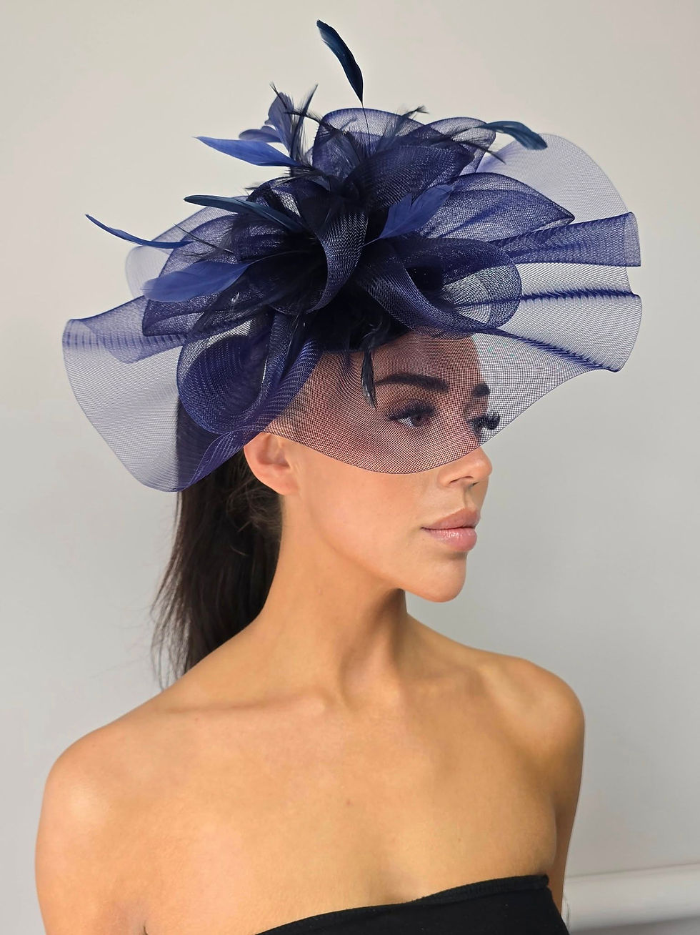 Thumbnail: Navy Blue mesh Fascinator on a band 090625
