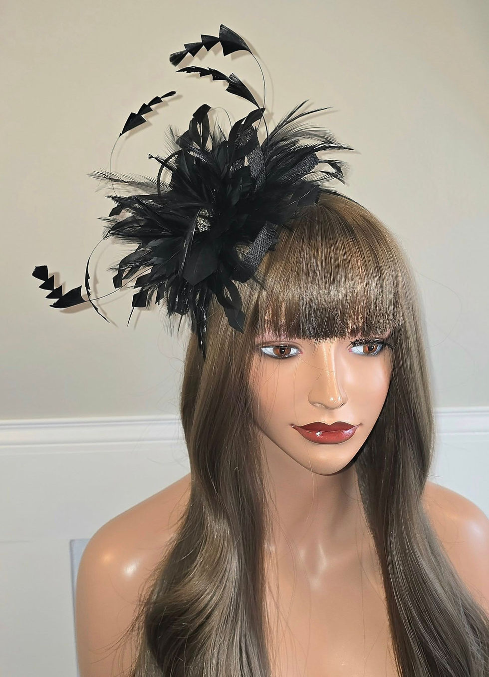 Thumbnail: Black Fascinator on a band with rhinestone crystal centre 270425