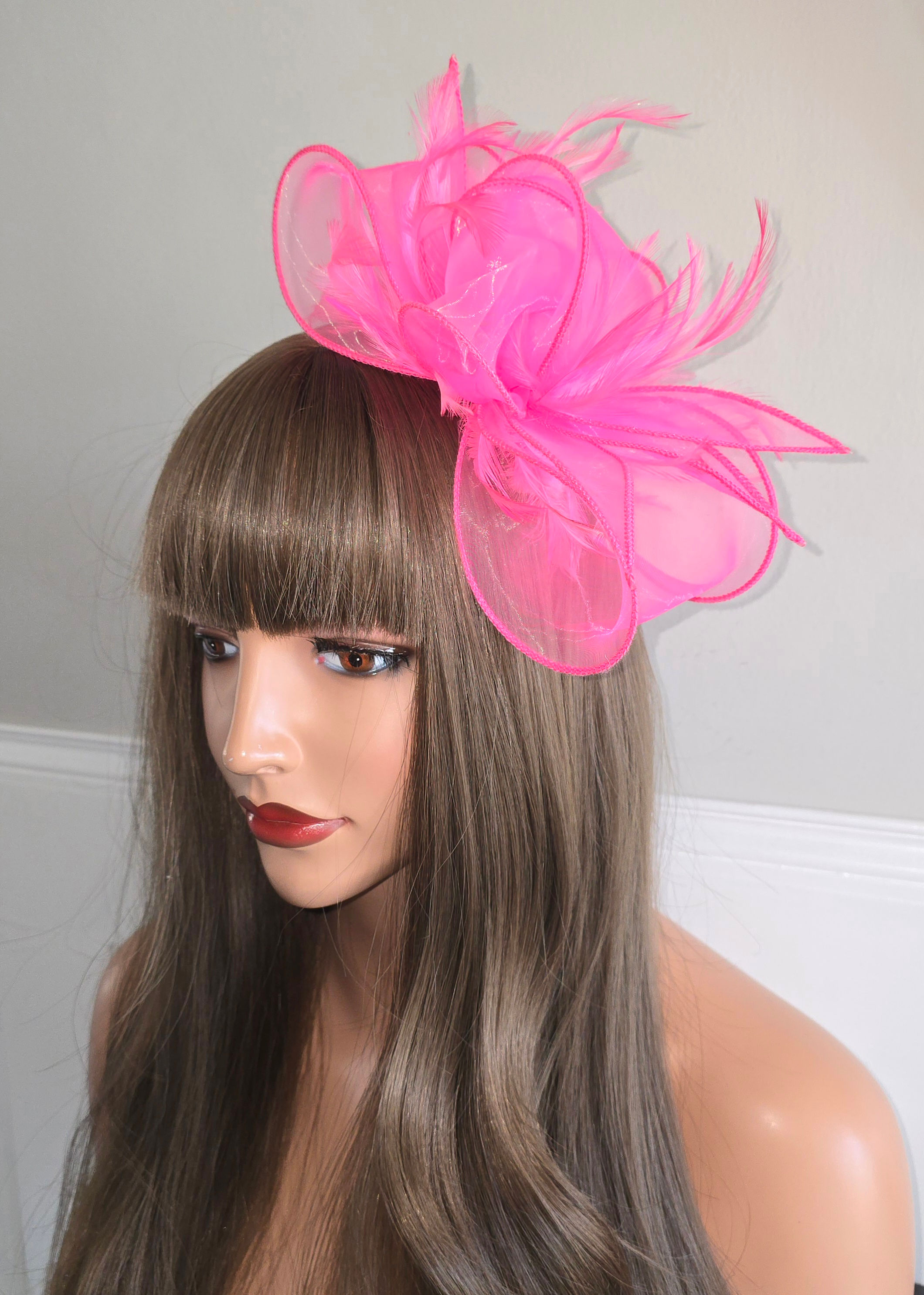 Vivid Pink organza Fascinator on a band 250526