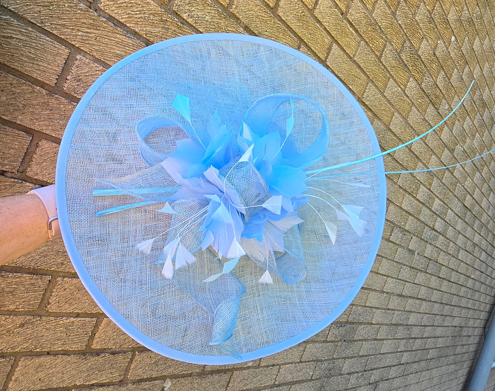 Thumbnail: Large Baby Blue sinamay Hatinator Hat on a band 190526