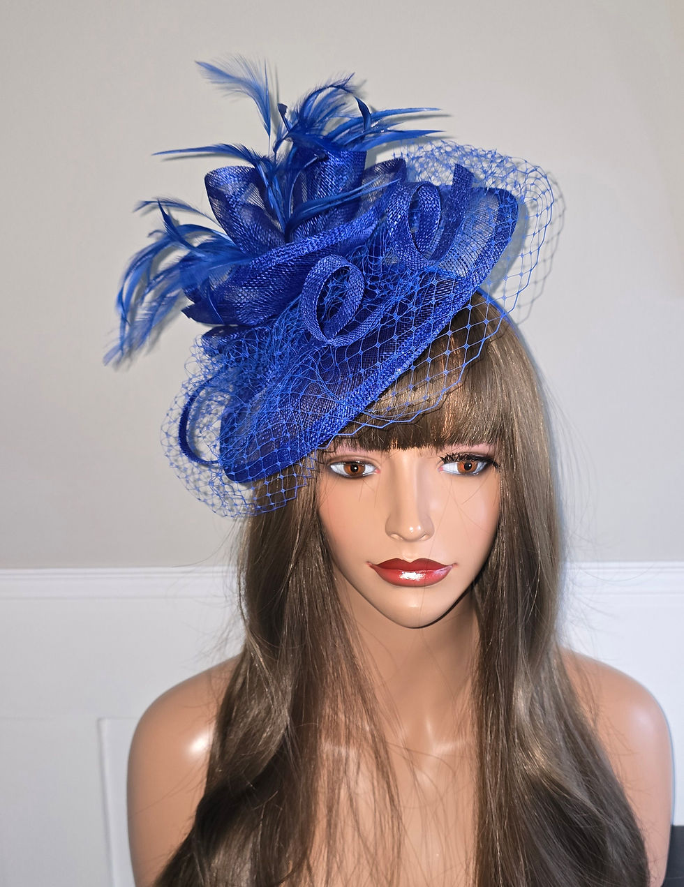 Thumbnail: Cobalt Blue Sinamay Hatinator Hat on a band with veiling 220225