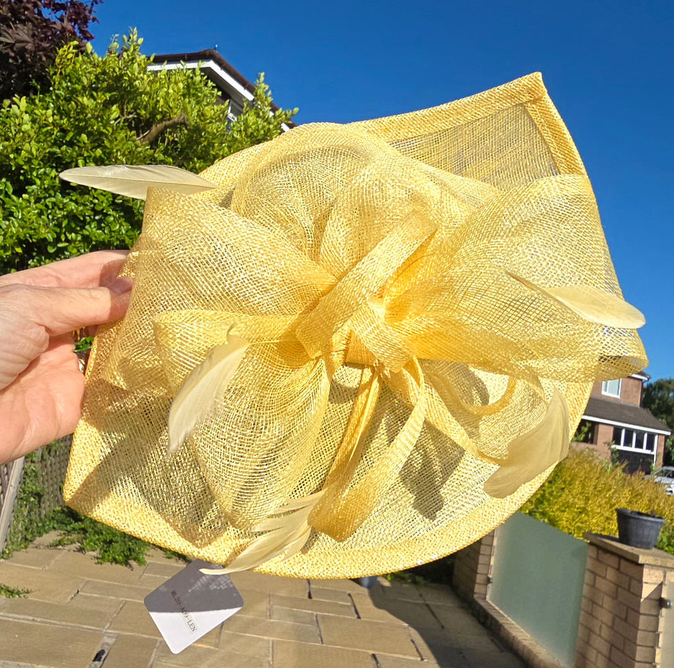 Thumbnail: Yellow Sinamay Hatinator Hat on a band 080726