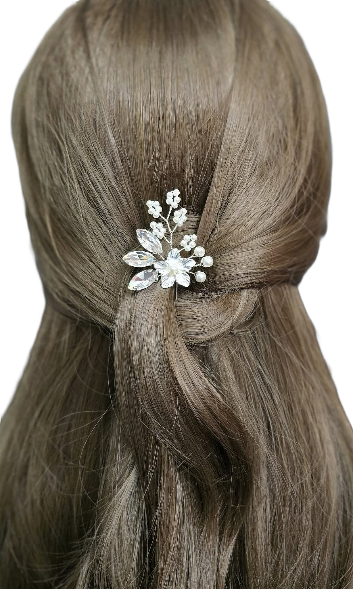 Rhinestone crystal & pearl hair pin x1 50922