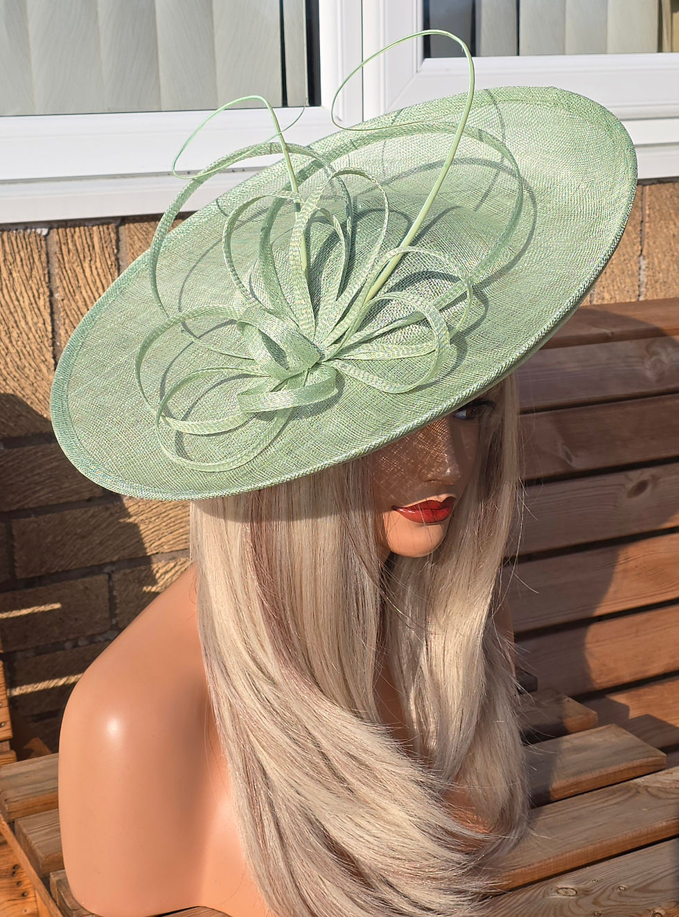 Thumbnail: Large light Green sinamay Hatinator Hat on a band 240826
