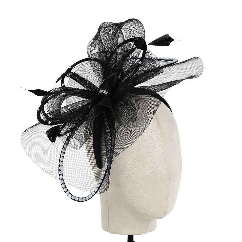Thumbnail: Black Fascinator Hatinator with Pearl and Diamante on a band