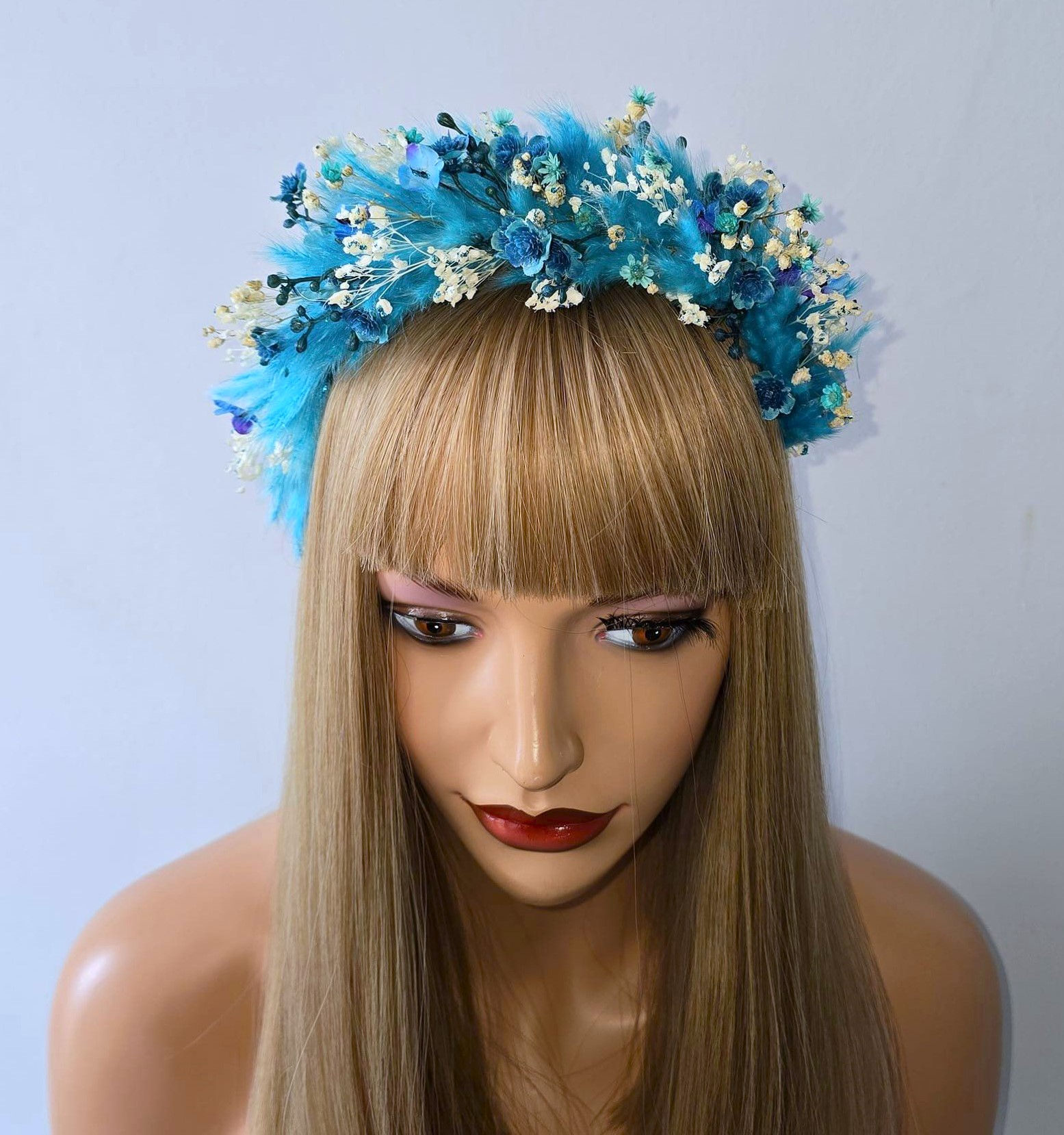 Turquoise Blue Dried Headband with different shades 160324