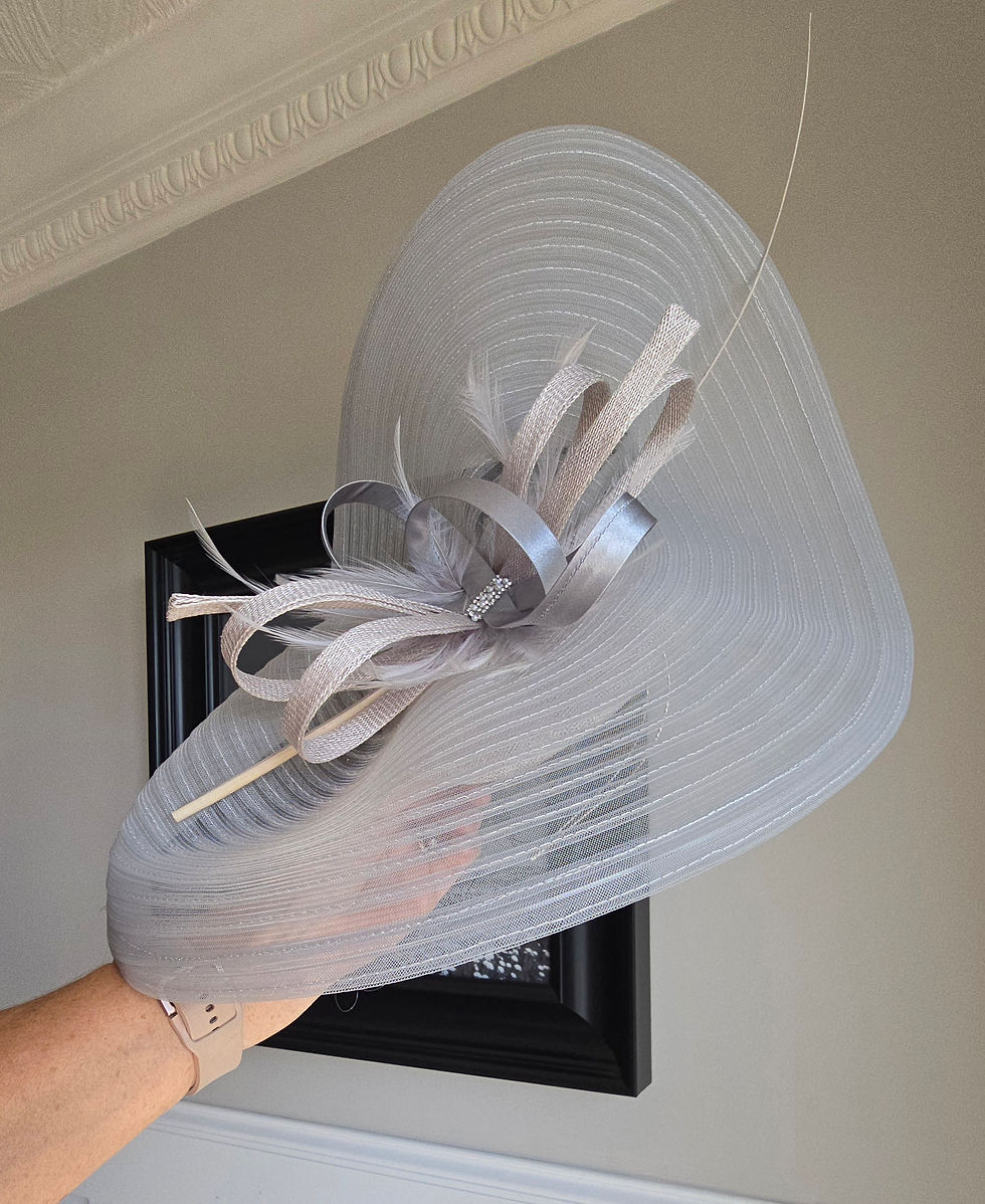 Thumbnail: Silver Mesh Hatinator Fascinator with satin loops on a band 150526