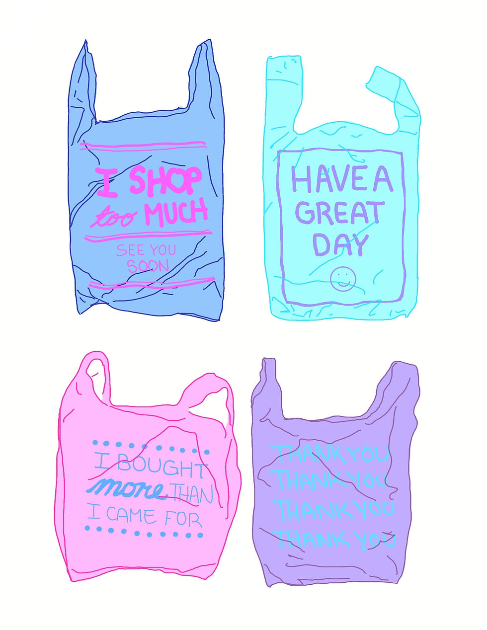 Thumbnail: I Shop Too Much - Plastic Bags - Art Print